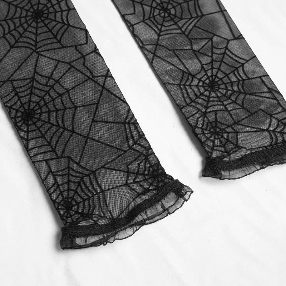 Alternative Style Women Long Gloves / Fingerless Gloves with Spider Web Print