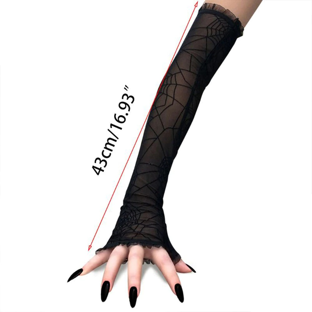 Alternative Style Women Long Gloves / Fingerless Gloves with Spider Web Print