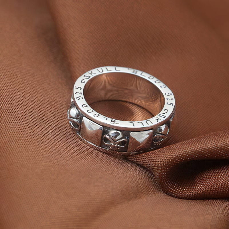 Alternative Stylish 925 Sterling Silver Ring Of Skull Rotate / Unisex Gothic Jewelry