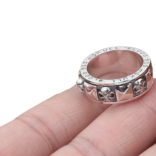 Alternative Stylish 925 Sterling Silver Ring Of Skull Rotate / Unisex Gothic Jewelry