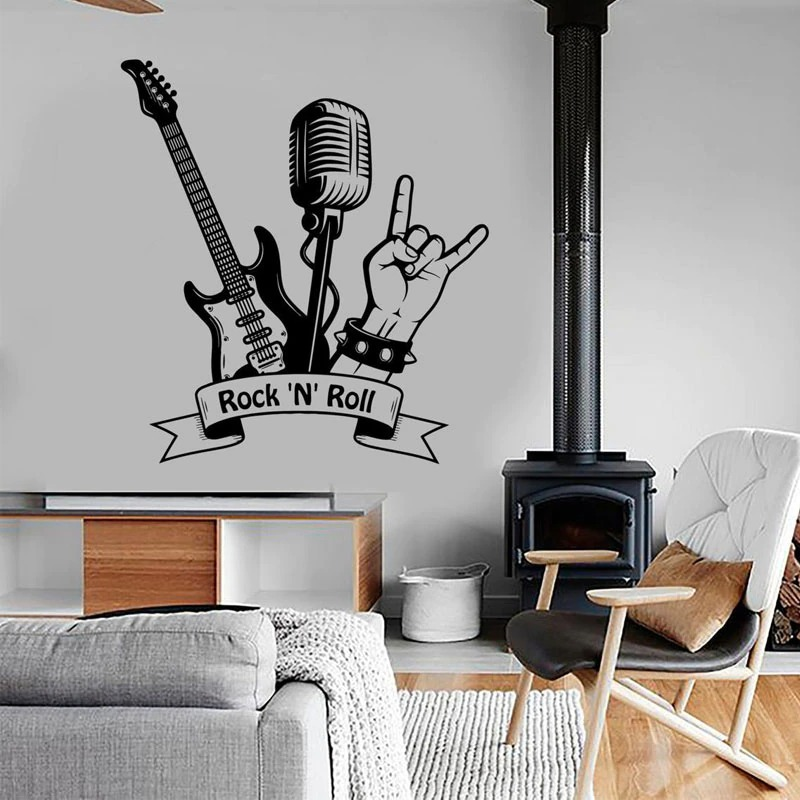Alternative Wall Decal with Guitar and Microphone / Decor Vinyl Stickers for Music Studio