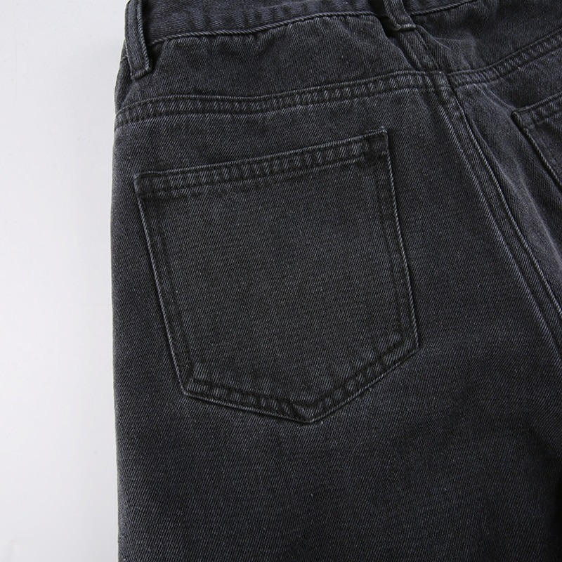 Alternative Women's Black Jeans / High Waist Lady Streetwear / Hole Loose Female Pants