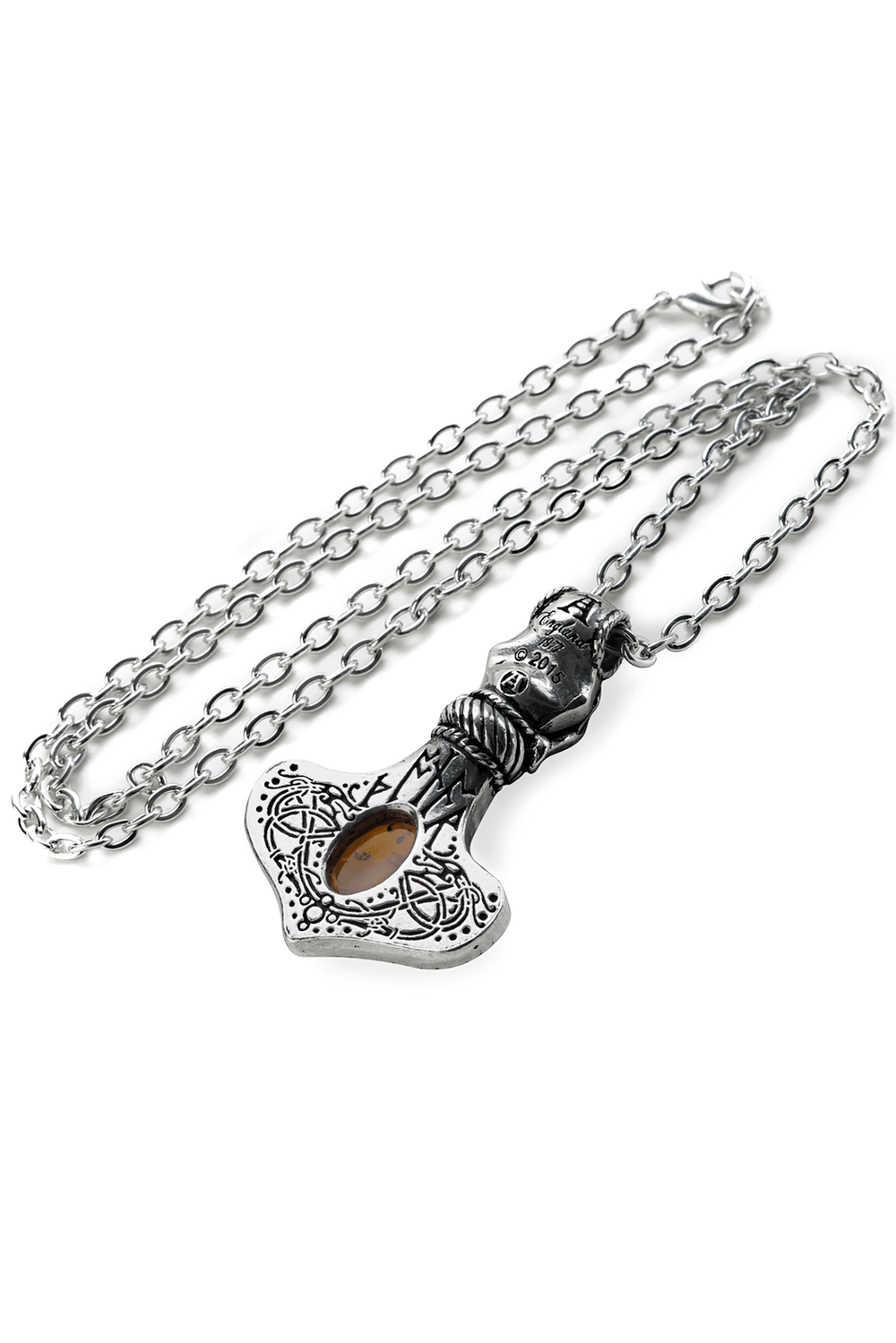 Amber Norse Thor Hammer Pendant with Dragon Design