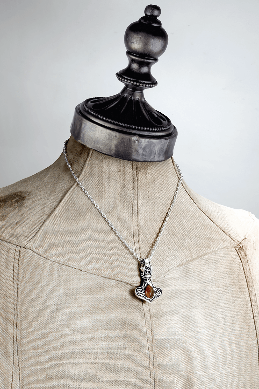 Amber Norse Thor Hammer Pendant with Dragon Design