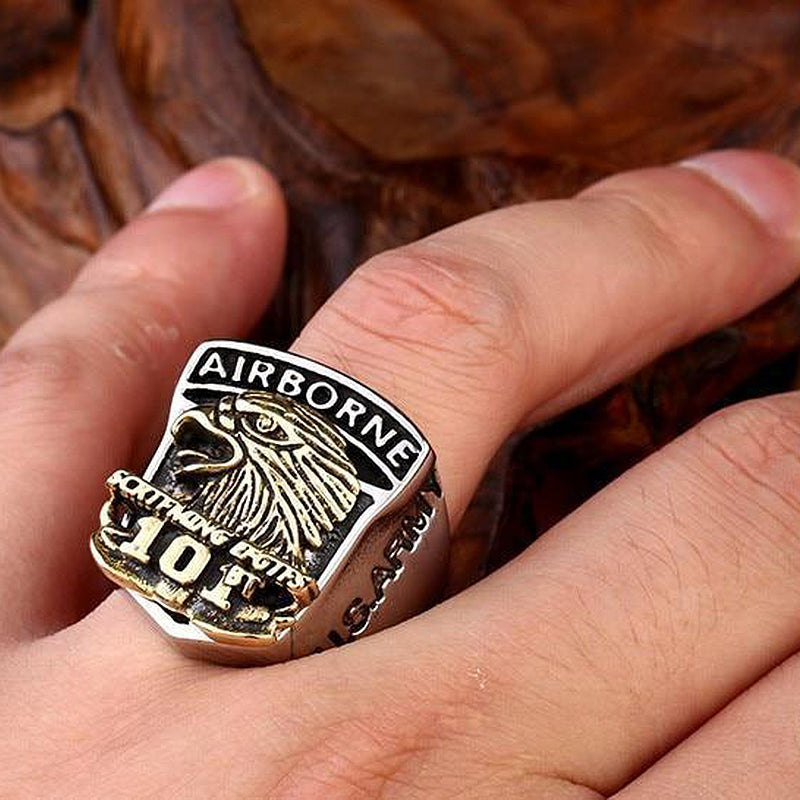 American the Airborne Screaming Eagle Stainless Steel Ring / Personality Rock Style Jewelry