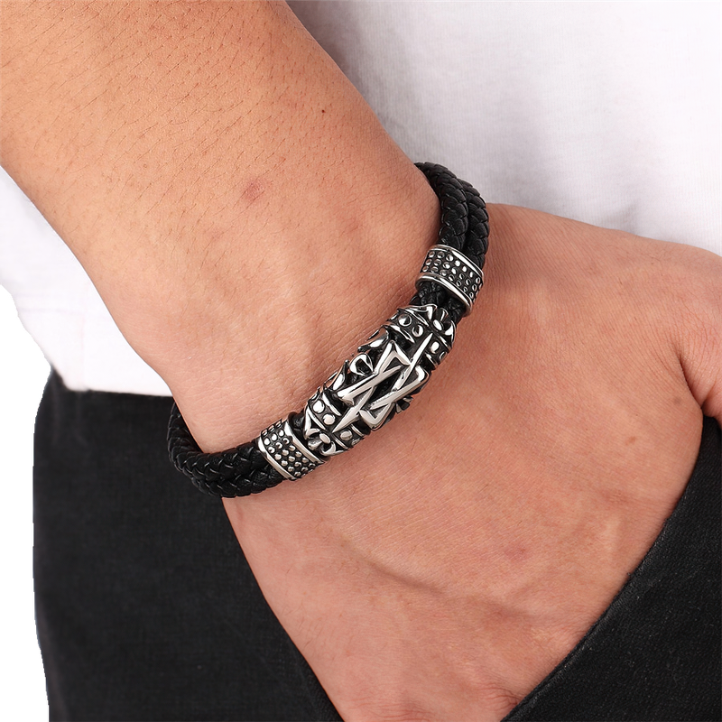 Ancient Architecture Totem Bracelet for Men / Vintage Small Adorn Article Genuine Leather Bracelet