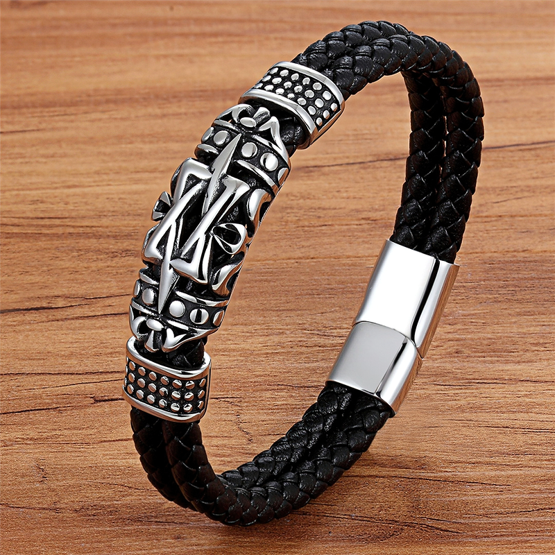 Ancient Architecture Totem Bracelet for Men / Vintage Small Adorn Article Genuine Leather Bracelet