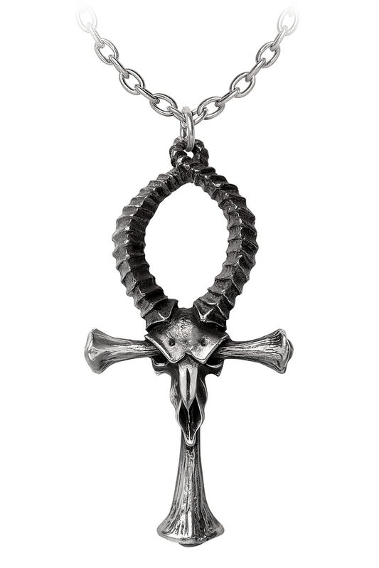 Ankh of Ammon Pendant with Ram Skull and Bone Design