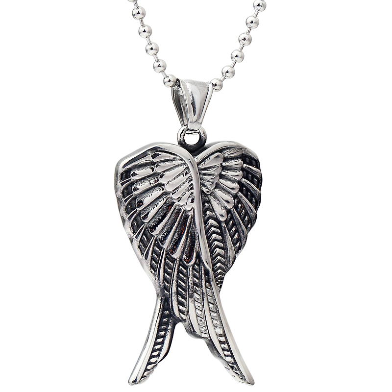 Antique Design Overlap Angel Wings Pendant Necklace / Stainless Steel Punk Style Jewelry