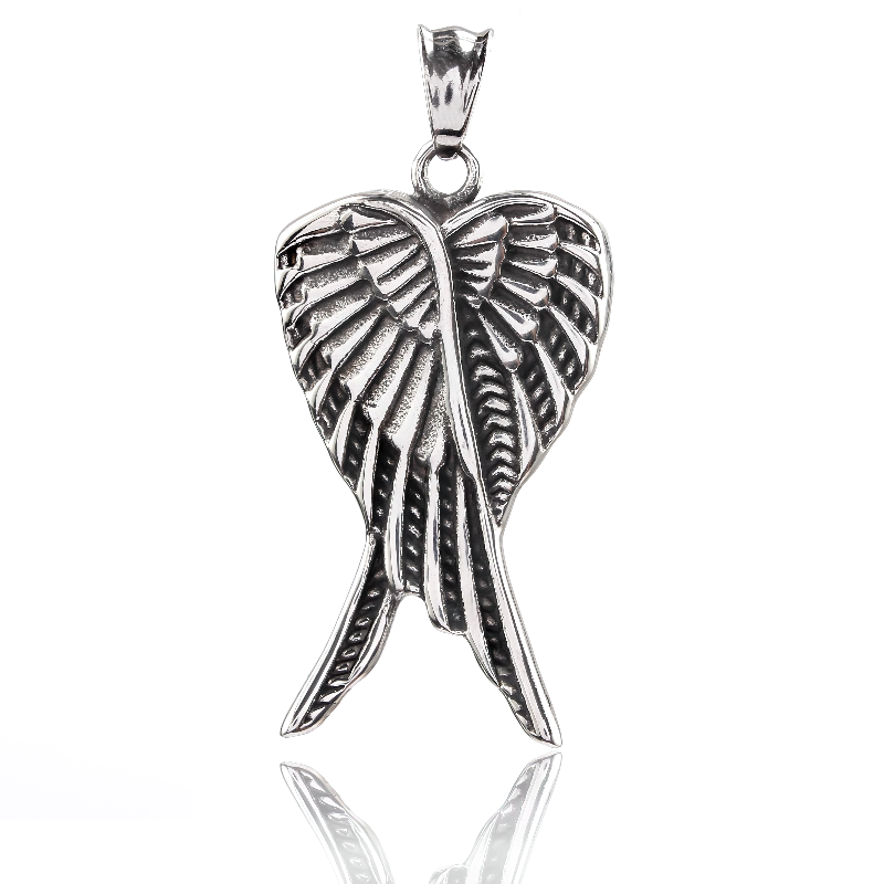 Antique Design Overlap Angel Wings Pendant Necklace / Stainless Steel Punk Style Jewelry