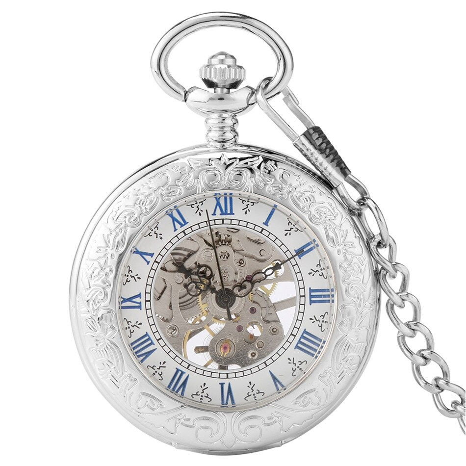 Antique Mechanical Hand Wind Pocket Watch / Exquisite Clock with Display of Blue Roman Numerals