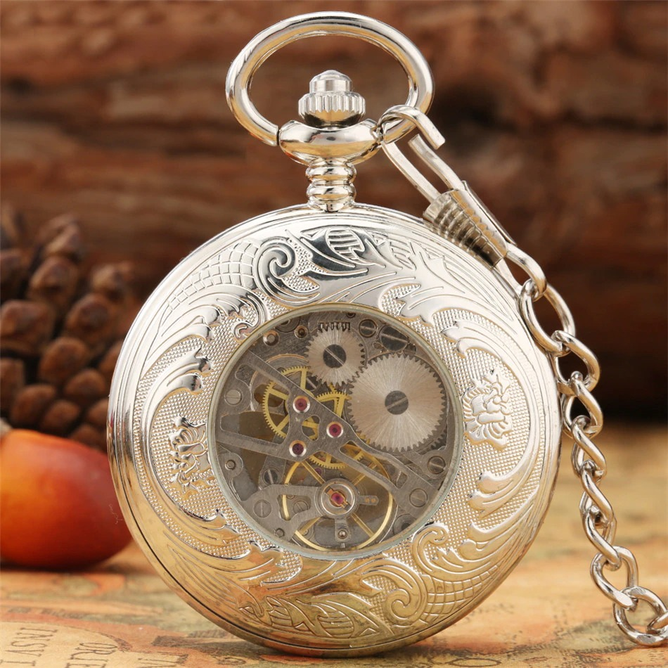 Antique Mechanical Hand Wind Pocket Watch / Exquisite Clock with Display of Blue Roman Numerals