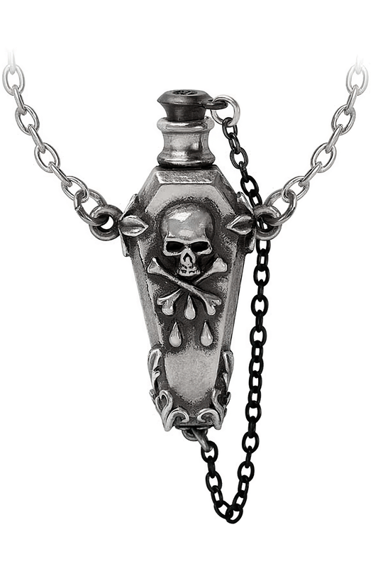 Antique Pewter Coffin Bottle with Skull and Crossbones