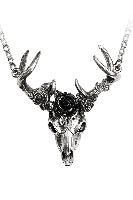 Antiqued Pewter White Hart and Black Rose Pendant