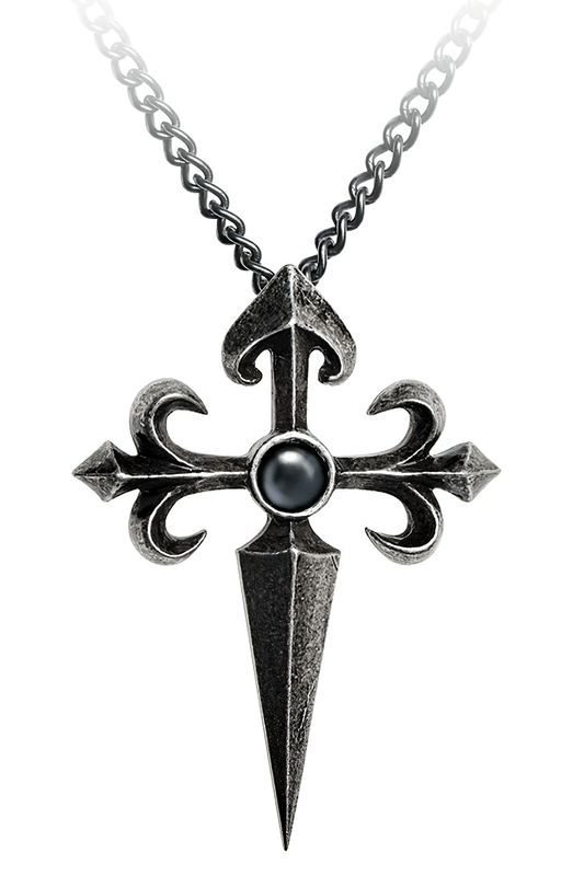 Antiqued Santiago Cross Pendant with Hematite Stone