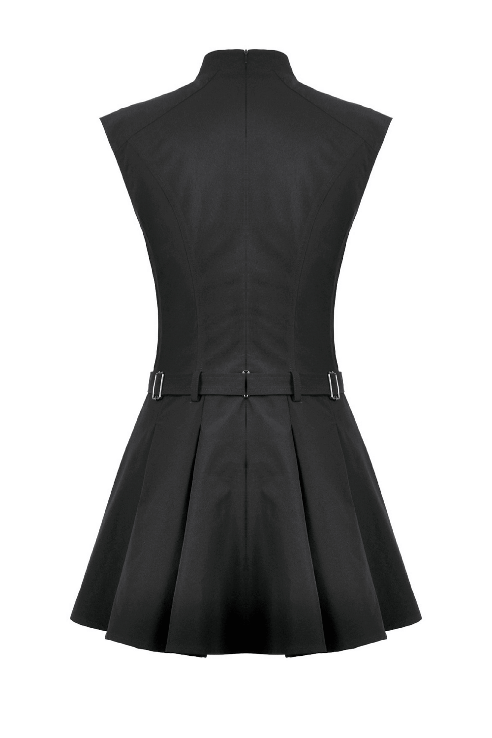 Asymmetric Gothic Studded Dress with Belt and Zipper