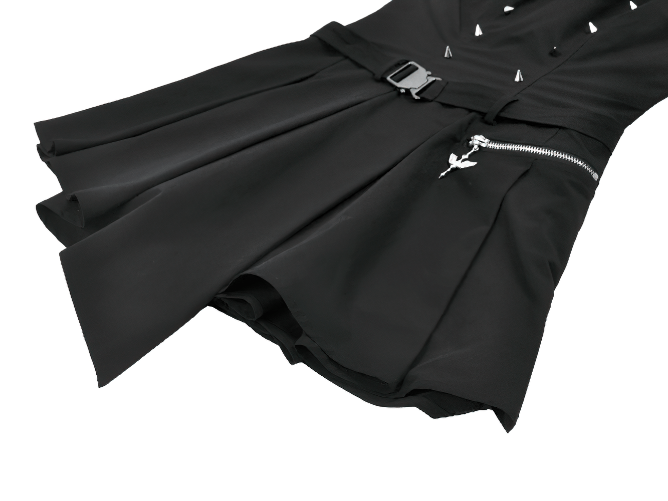 Asymmetric Gothic Studded Dress with Belt and Zipper