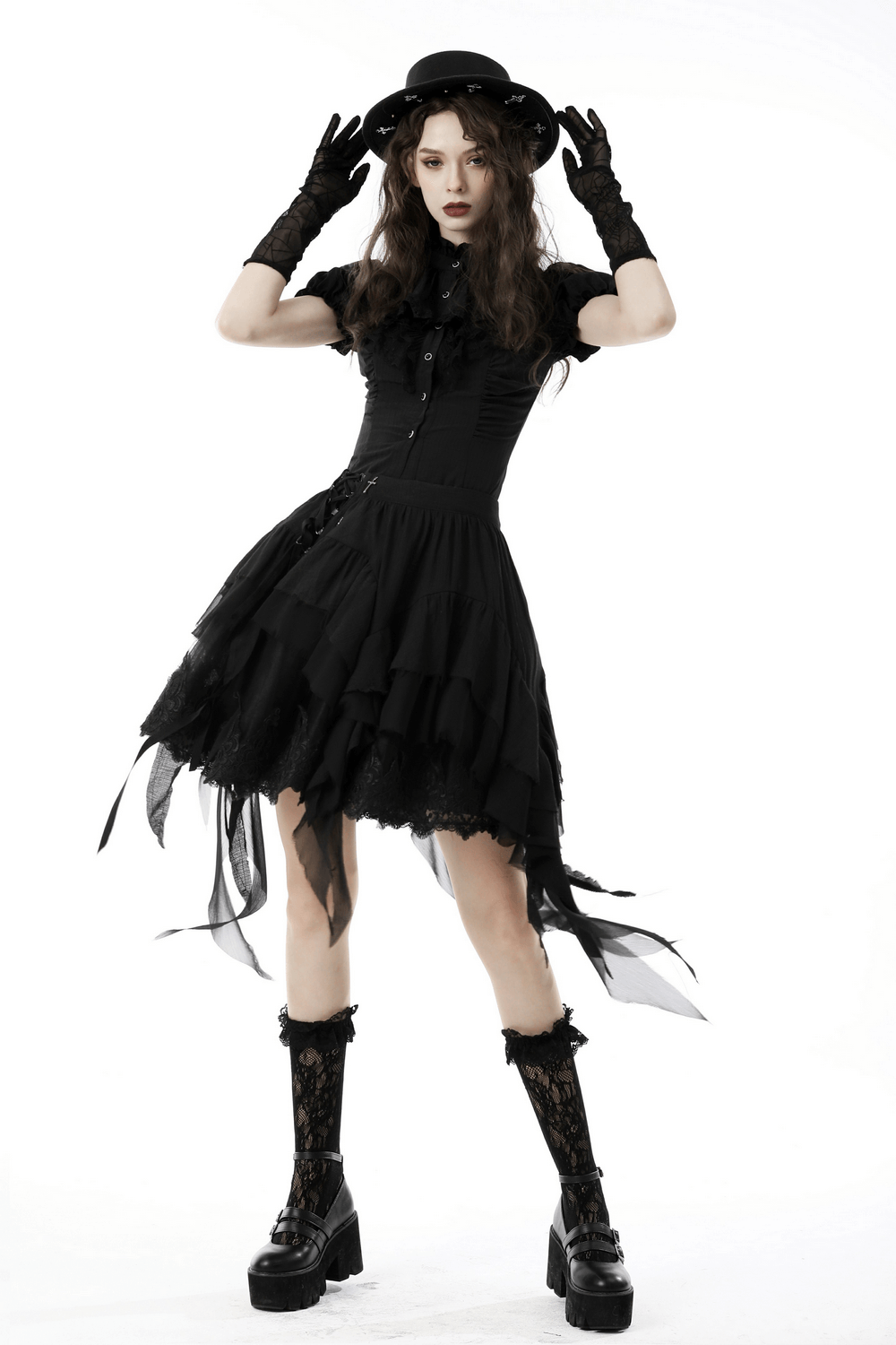 Asymmetric Layered Ruffle Skirt for Punk and Festival Look
