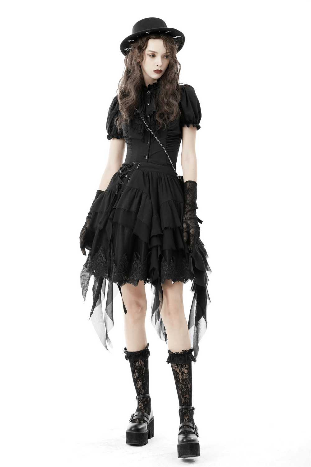 Asymmetric Layered Ruffle Skirt for Punk and Festival Look