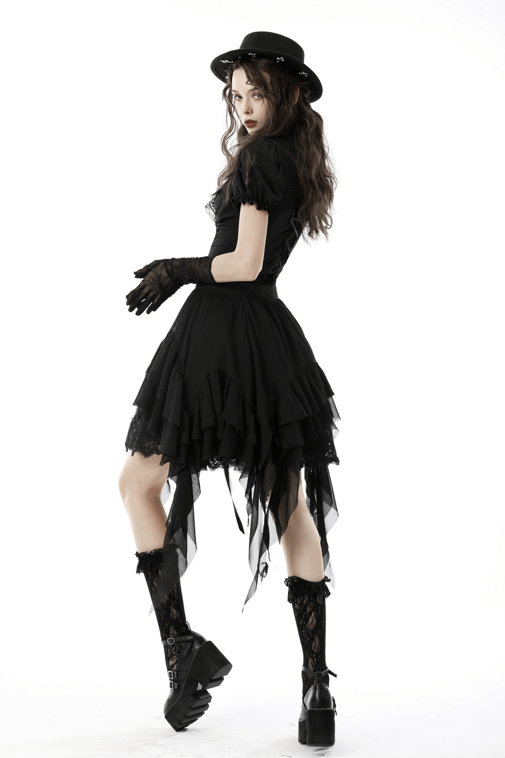 Asymmetric Layered Ruffle Skirt for Punk and Festival Look
