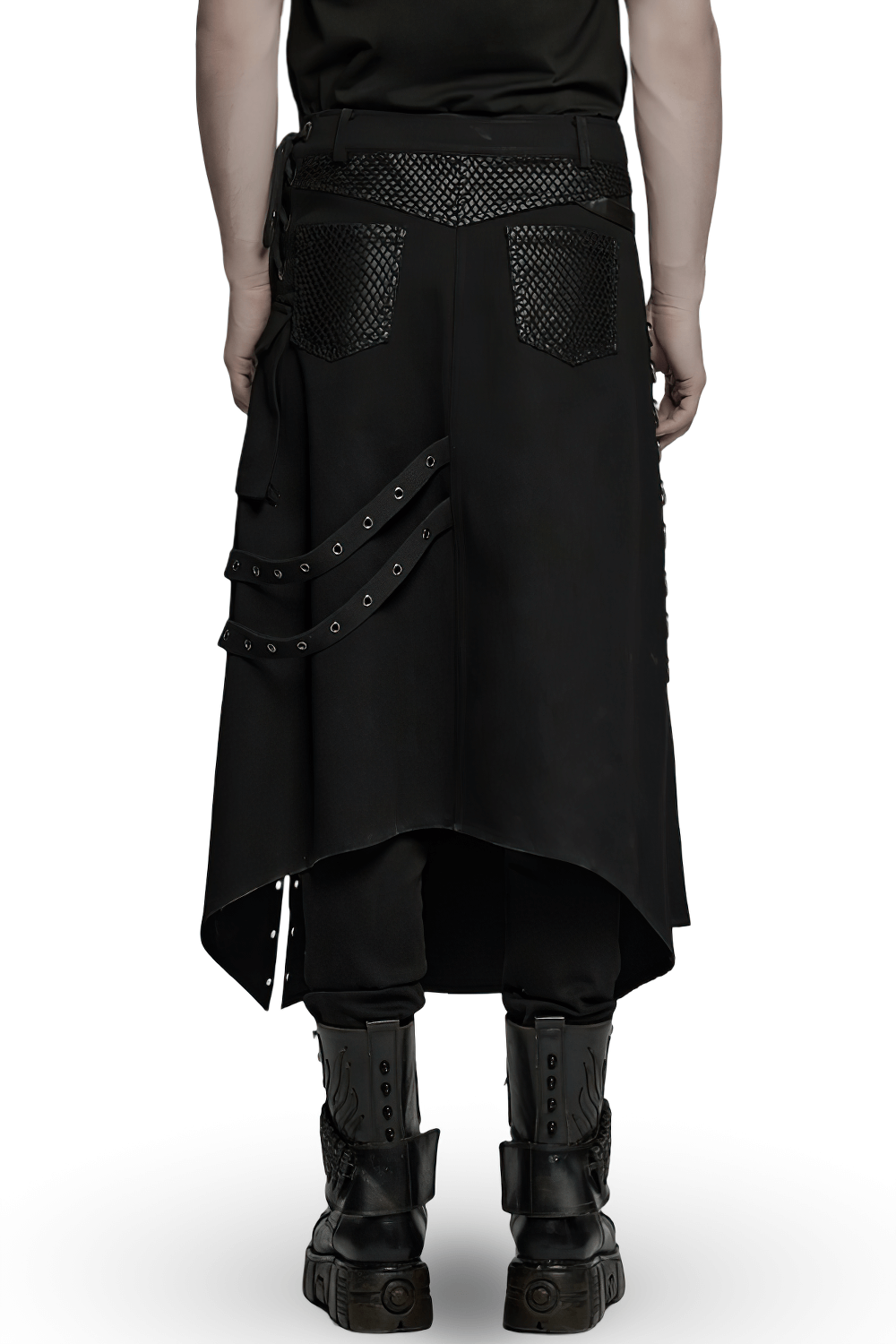 Asymmetric Male Gothic Skirt with Metal Snap Accents
