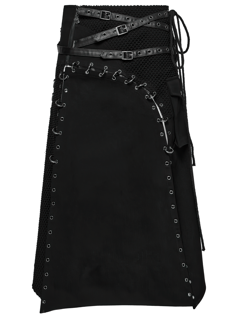 Asymmetric Male Gothic Skirt with Metal Snap Accents