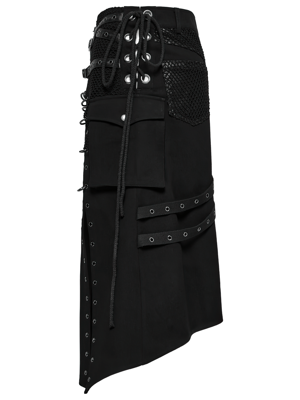 Asymmetric Male Gothic Skirt with Metal Snap Accents