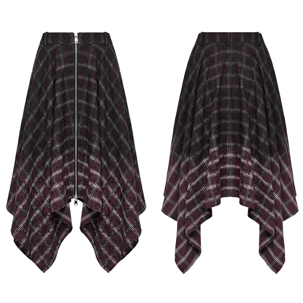 Asymmetrical Gothic Plaid Skirt with Zipper Front