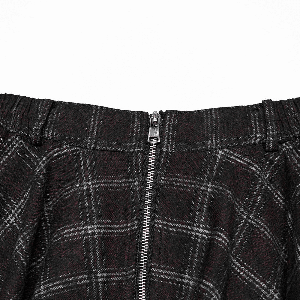 Asymmetrical Gothic Plaid Skirt with Zipper Front