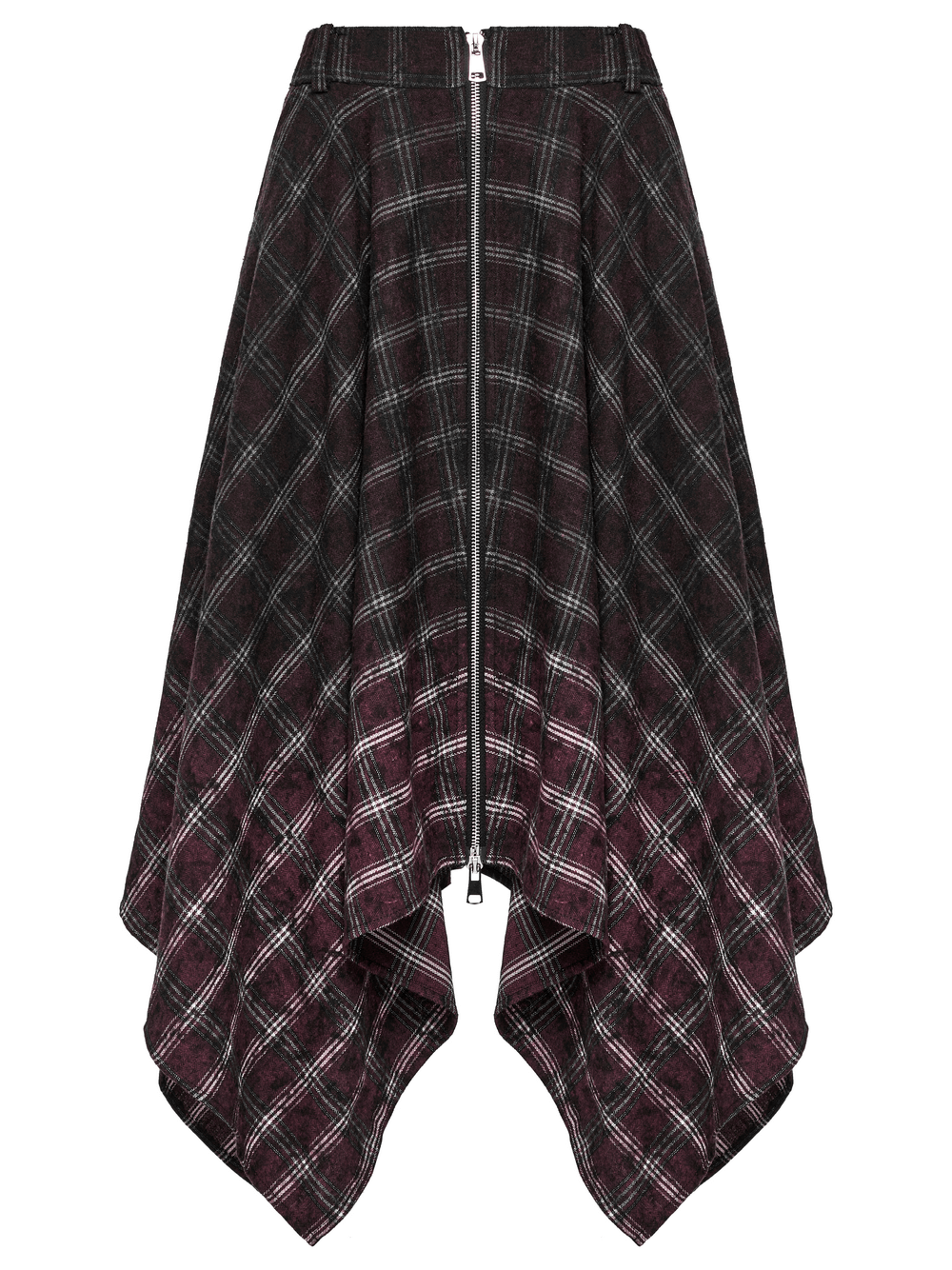 Asymmetrical Gothic Plaid Skirt with Zipper Front