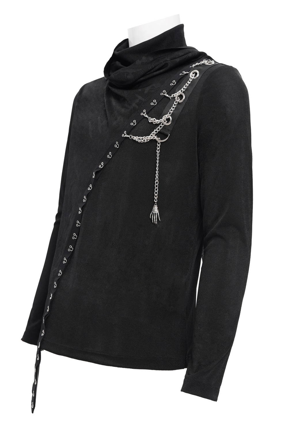 Asymmetrical Gothic Top with Chain and Lace Accents