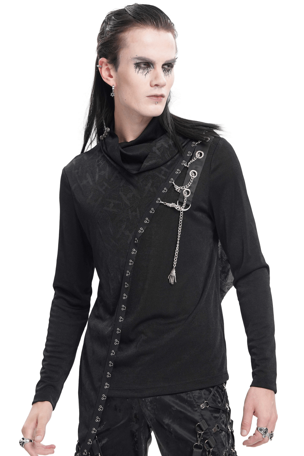Asymmetrical Gothic Top with Chain and Lace Accents