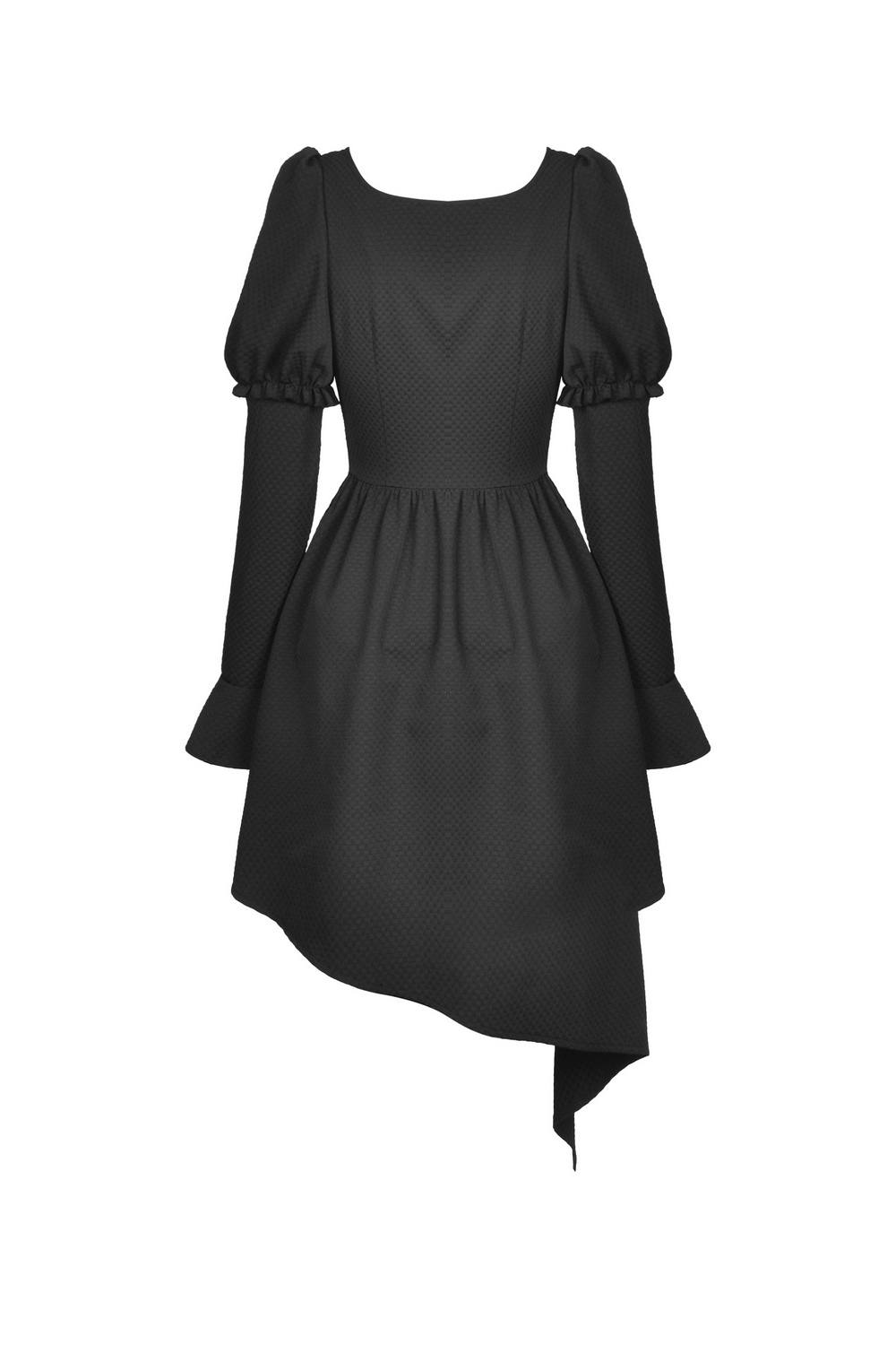 Asymmetrical Hem Dress with Long Sleeves and Choker Neckline
