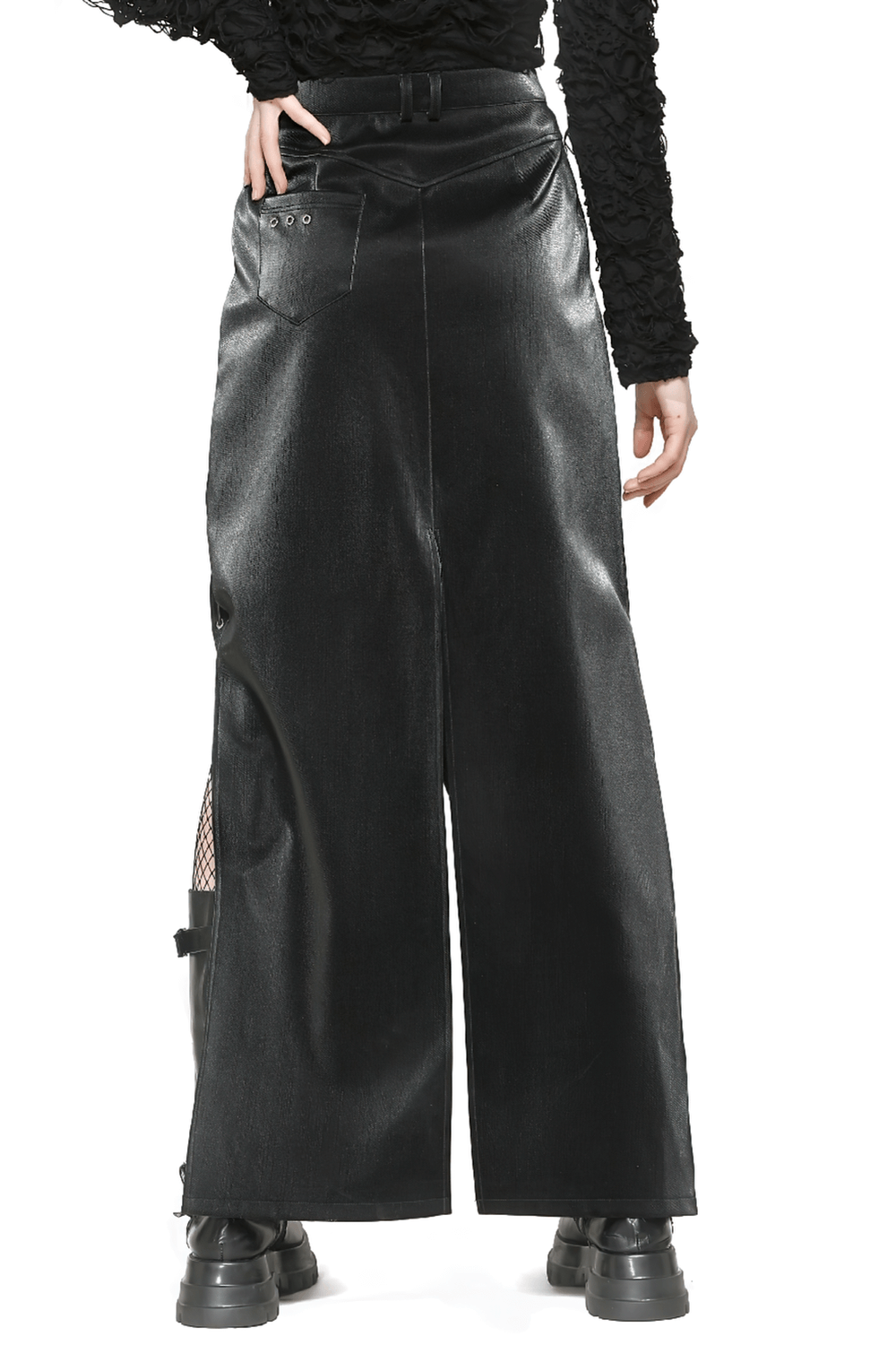 Asymmetrical PU Leather Skirt with Buckles and Lacing