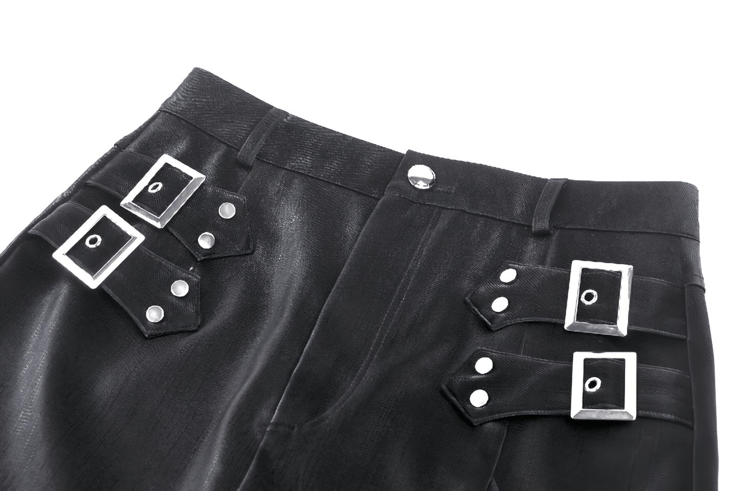 Asymmetrical PU Leather Skirt with Buckles and Lacing