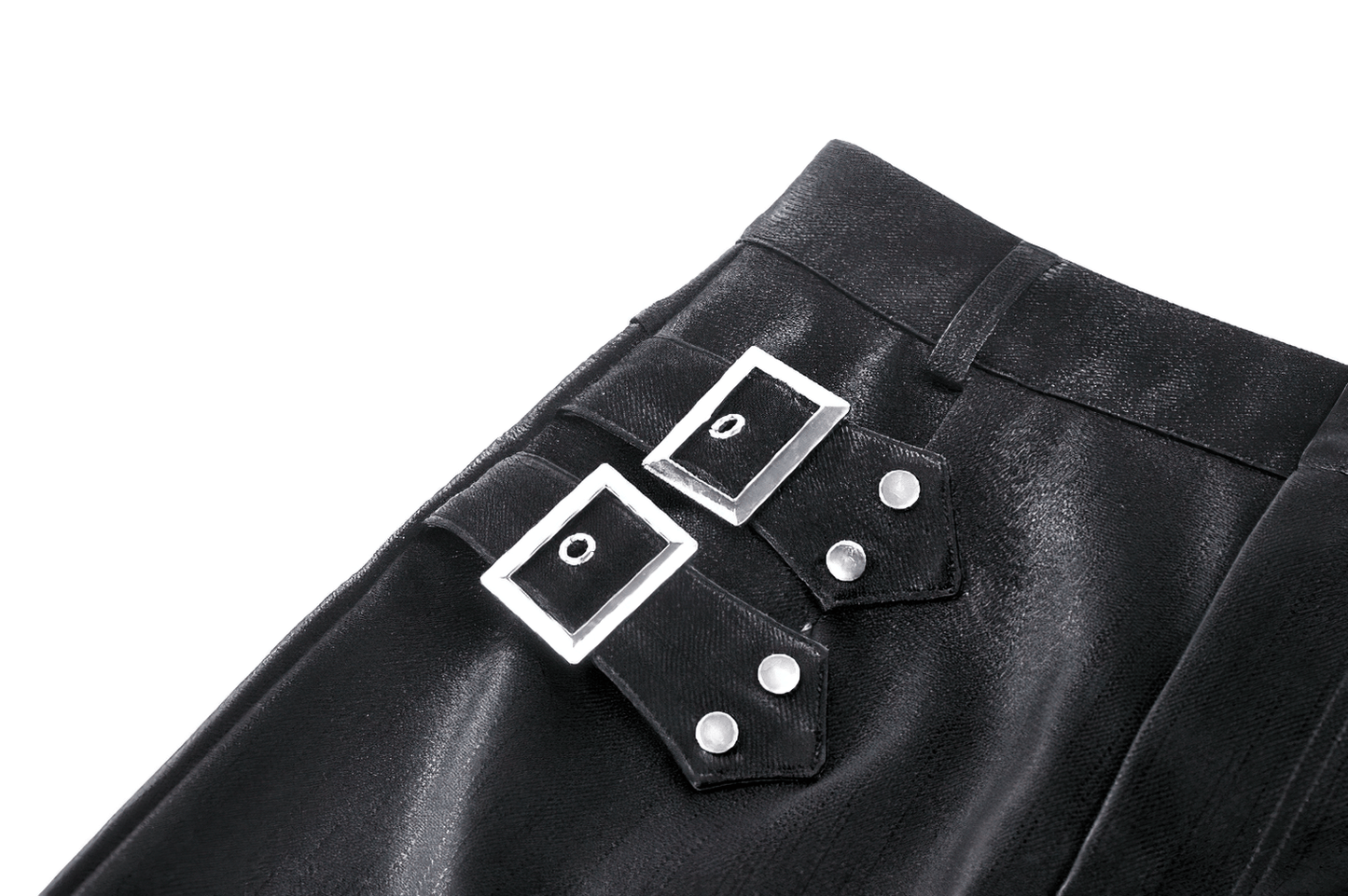 Asymmetrical PU Leather Skirt with Buckles and Lacing