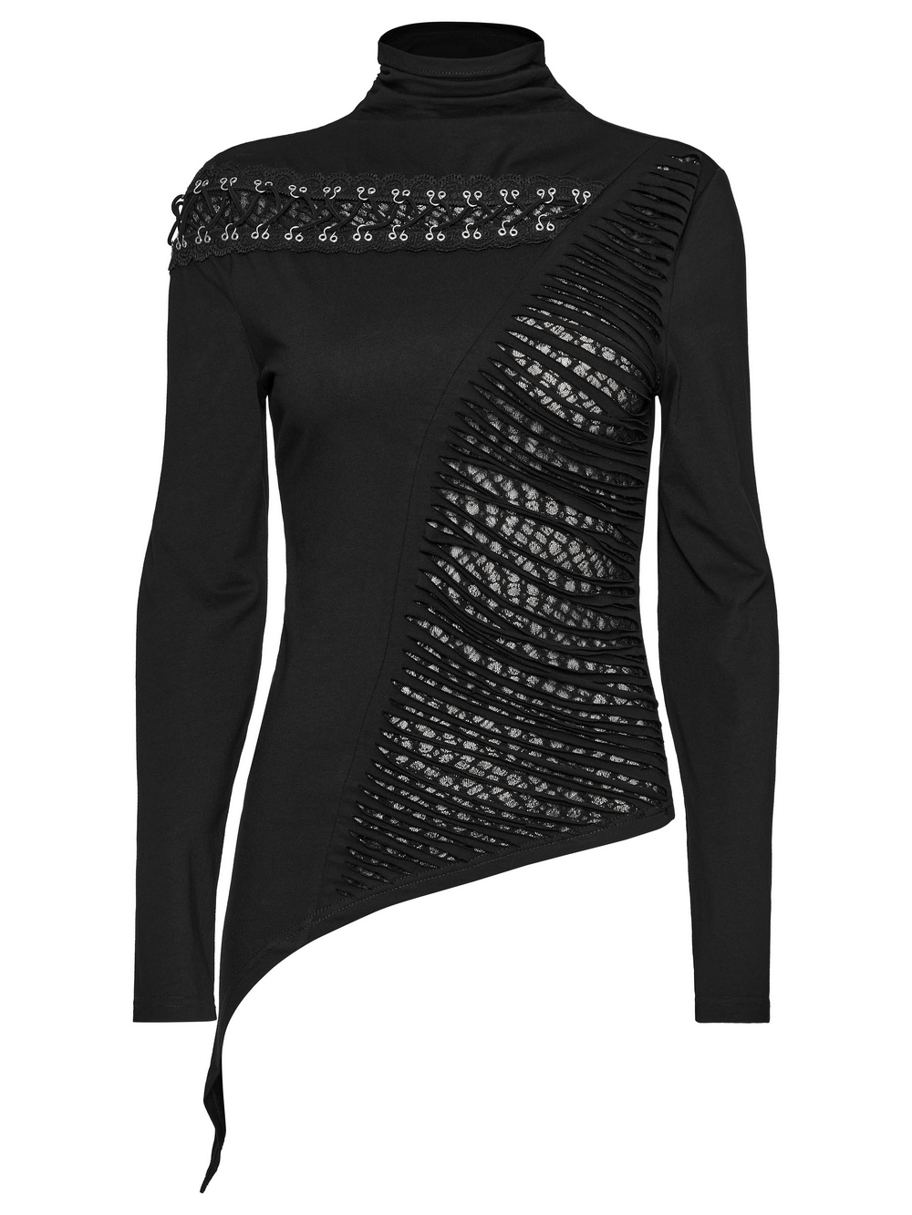 Asymmetrical Punk Mesh Sweatshirt with Metal Details