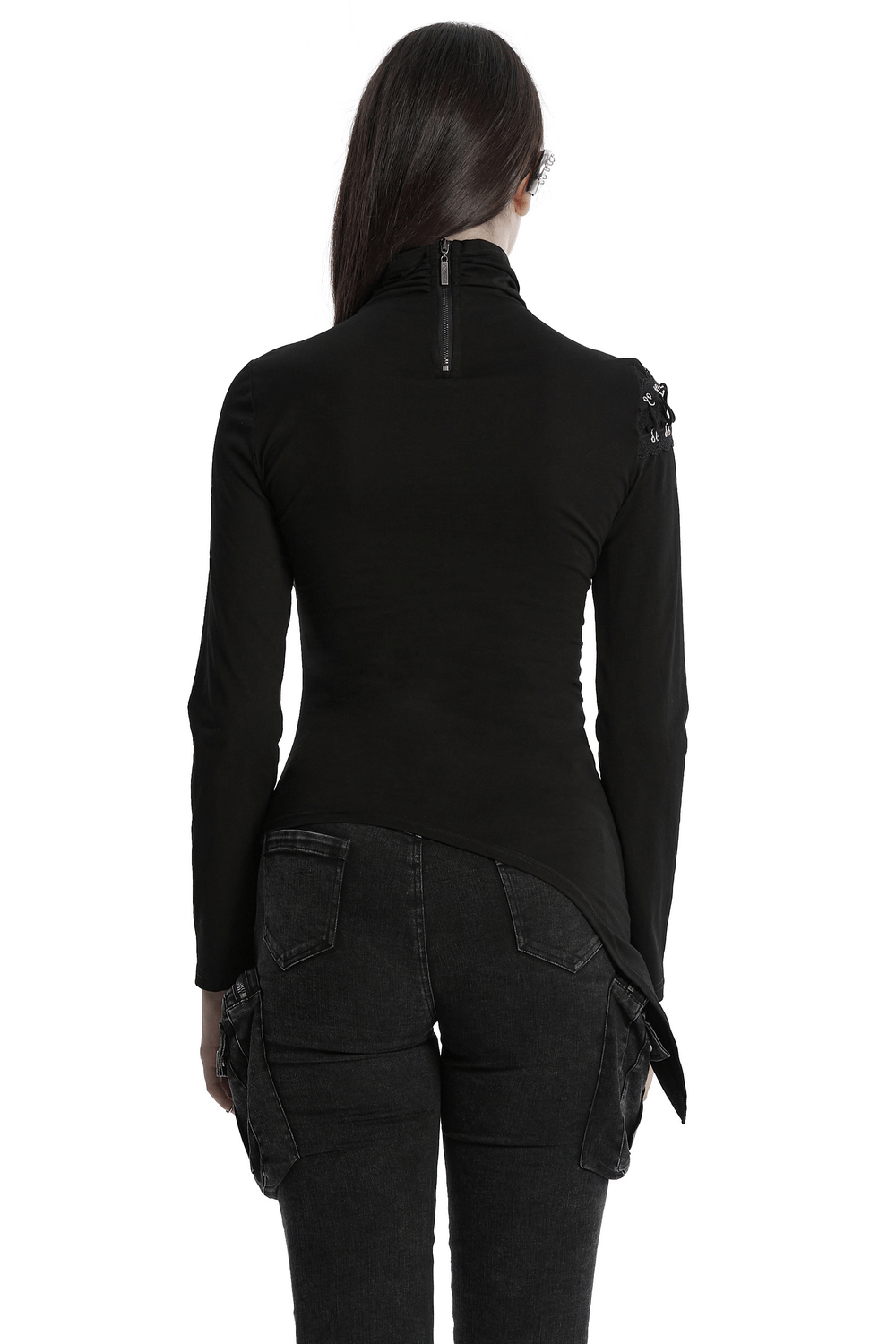 Asymmetrical Punk Mesh Sweatshirt with Metal Details
