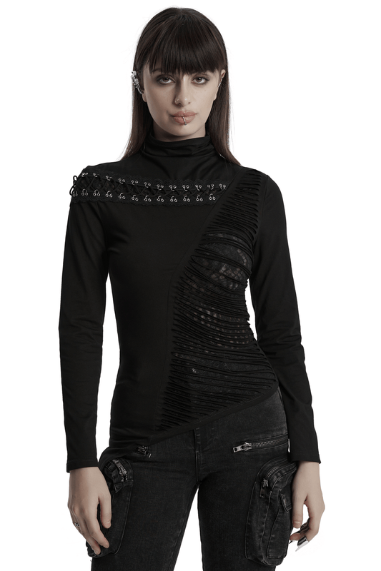 Asymmetrical Punk Mesh Sweatshirt with Metal Details