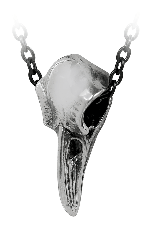 Authentic Raven Skull Pendant with Detailed Pewter Design