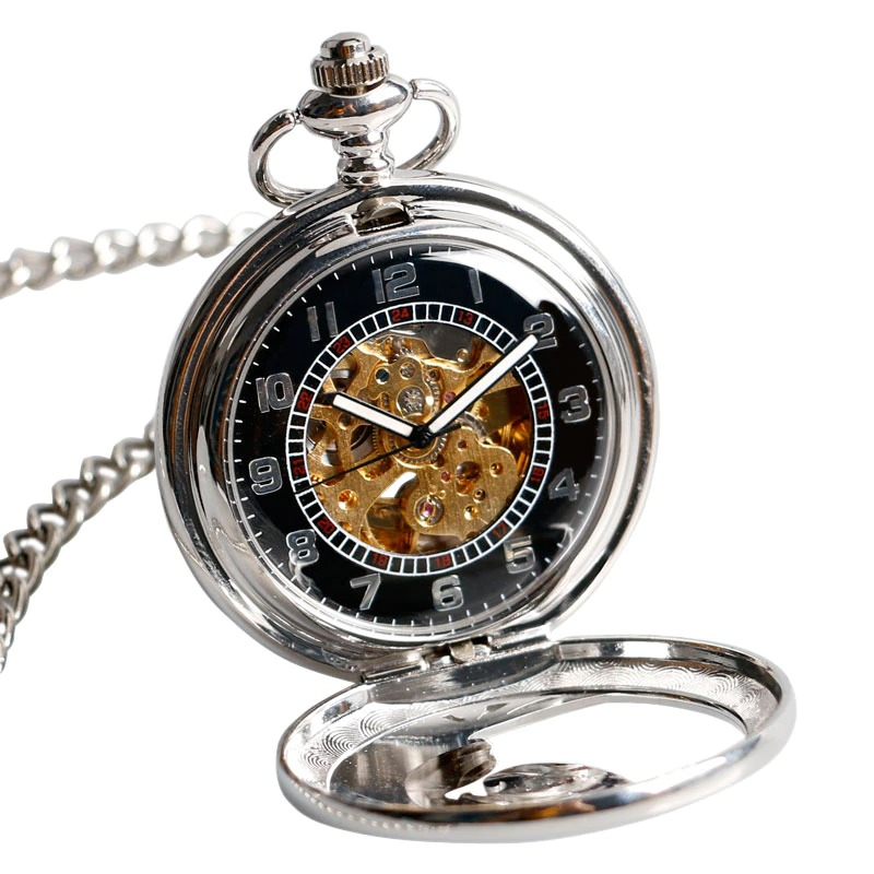 Auto Mechanical Pocket Watch with engraving Wing Half Hunter / Antique Watches with Chain