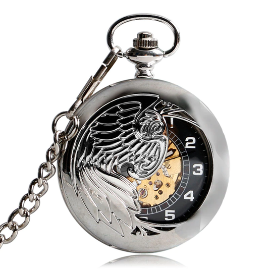 Auto Mechanical Pocket Watch with engraving Wing Half Hunter / Antique Watches with Chain