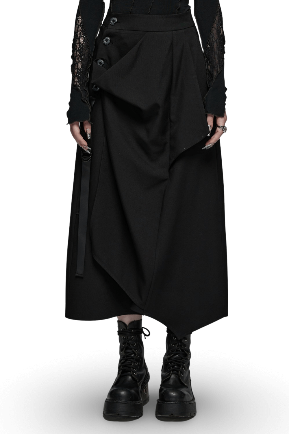 Avant-Garde Asymmetric Draped Skirt with Buckle Detail