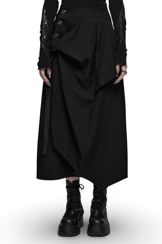 Avant-Garde Asymmetric Draped Skirt with Buckle Detail