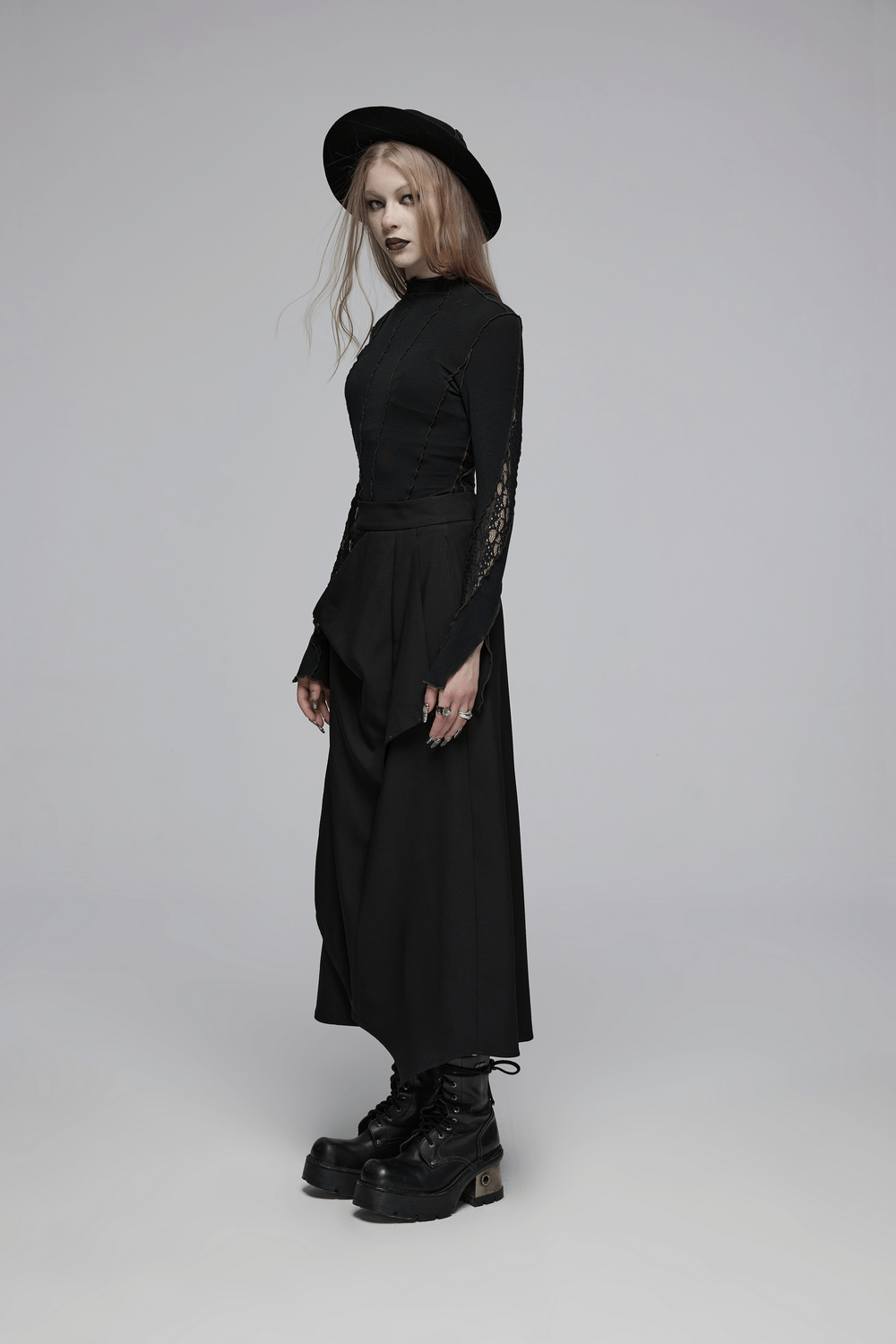 Avant-Garde Asymmetric Draped Skirt with Buckle Detail