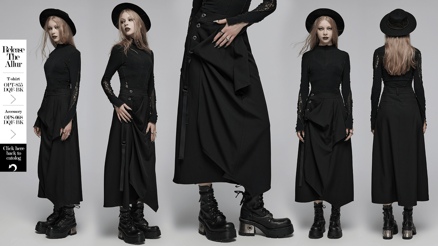 Avant-Garde Asymmetric Draped Skirt with Buckle Detail
