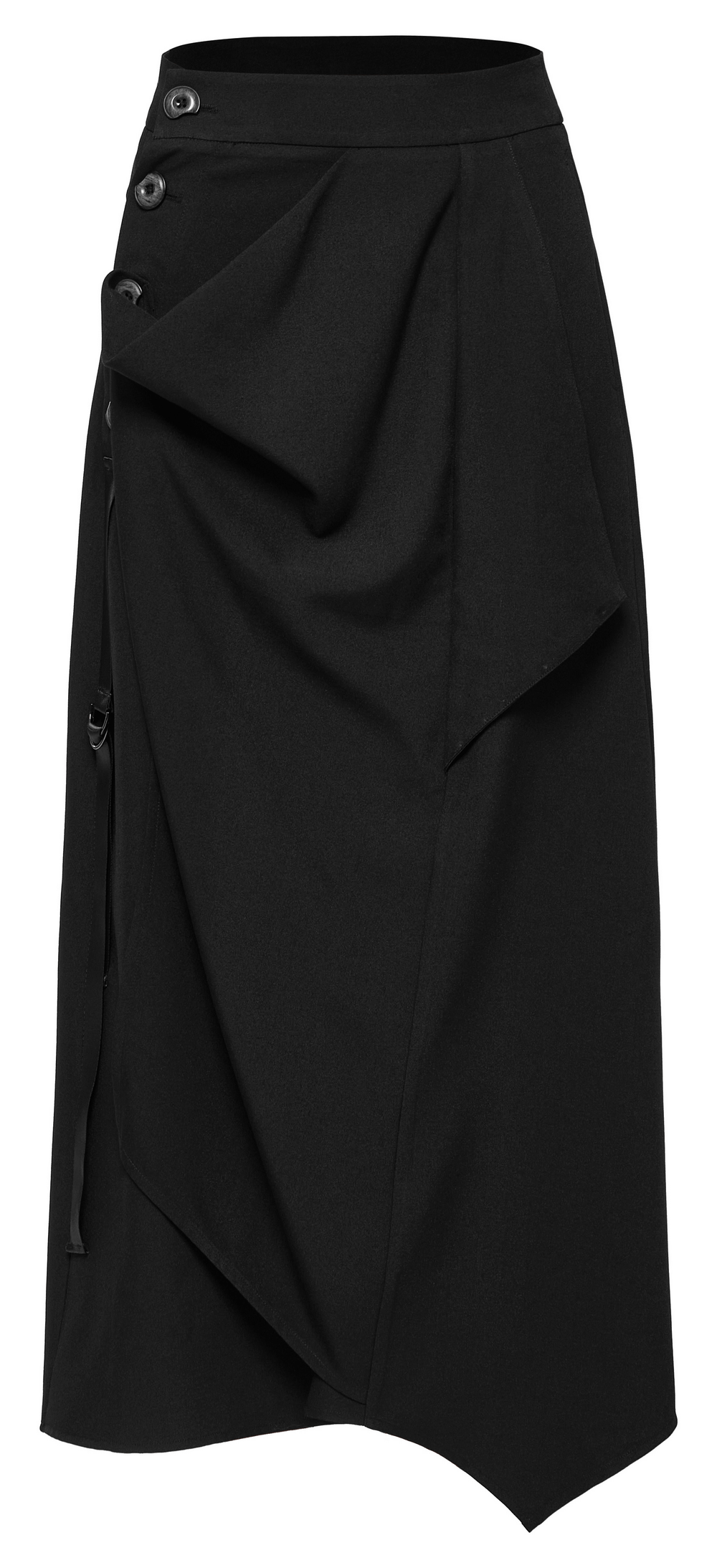 Avant-Garde Asymmetric Draped Skirt with Buckle Detail