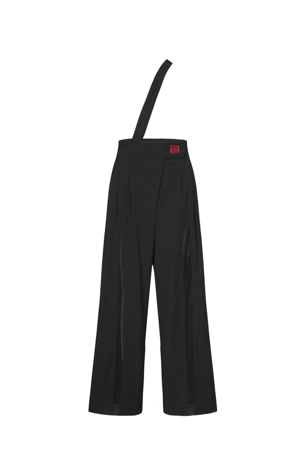 Avant Garde Black High-Waisted Wide Leg Pants with Mesh Accents