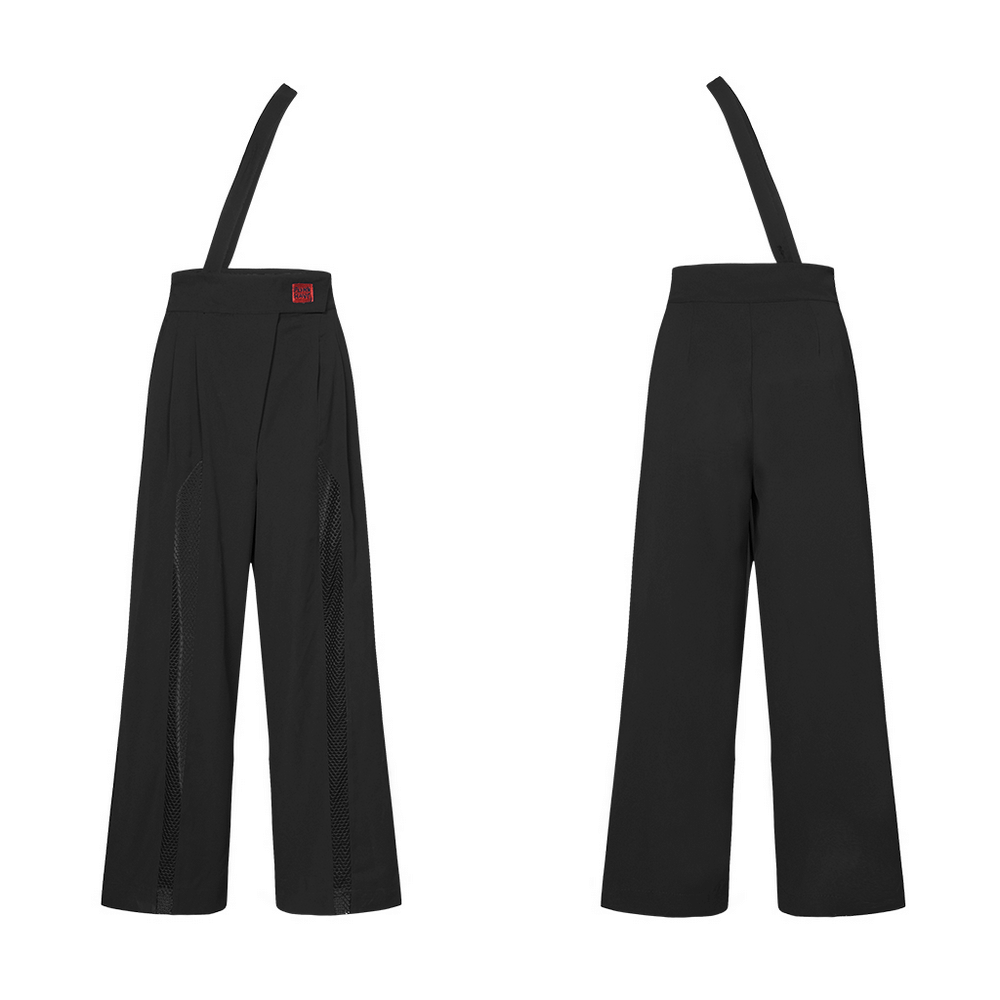 Avant Garde Black High-Waisted Wide Leg Pants with Mesh Accents