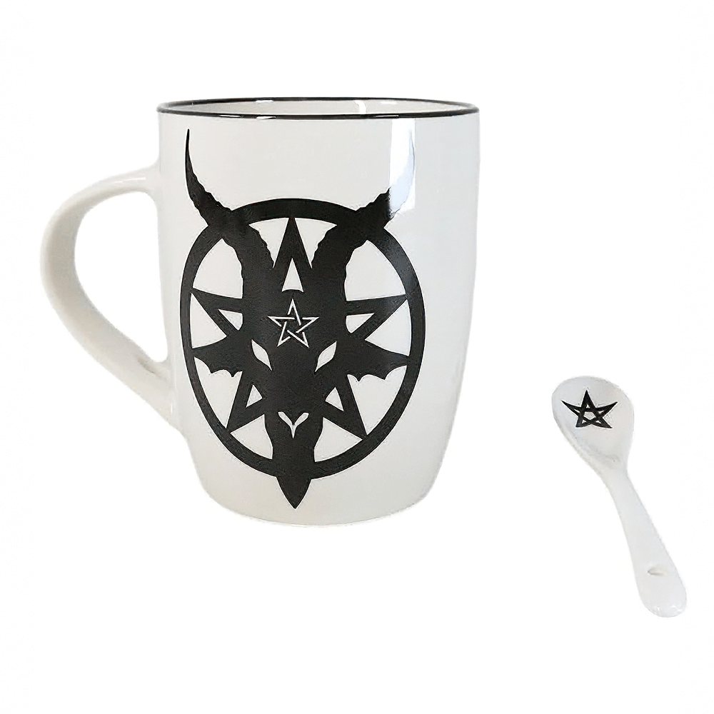 Baphomet Mug and Spoon Set with Satanic Pentagram Design